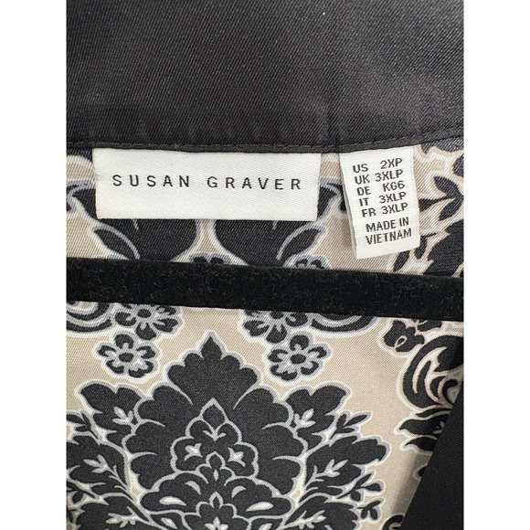 Susan Graver Kimono Tan Black Printed Woven Cardigan‎ Size 2X Petite - Picture 3 of 4